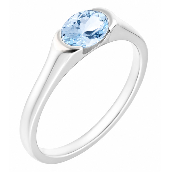 modernist design modern ring semi-rubover set oval cut solitaire Aqua Aquamarine engagement court contemporary platinum gold