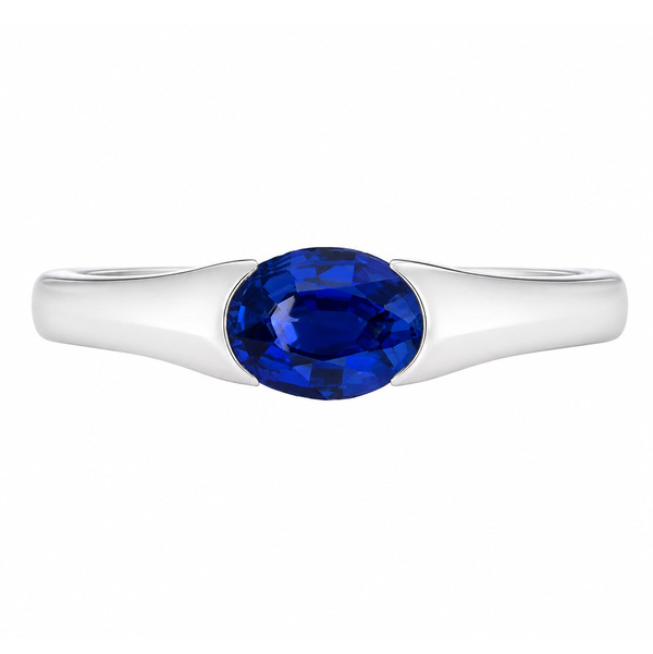 modernist design modern ring semi-rubover oval cut solitaire blue sapphire engagement contemporary platinum gold