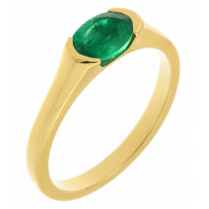 modernist design modern ring semi-rubover set oval cut solitaire green emerald engagement ring contemporary platinum gold