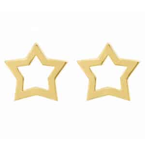 Modern, contemporary design star shaped stud style earrings with an open centre Platinum Gold