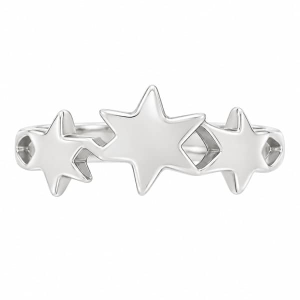 modern contemporary interlinked star style design designer stoneless trilogy ring stars Platinum Gold