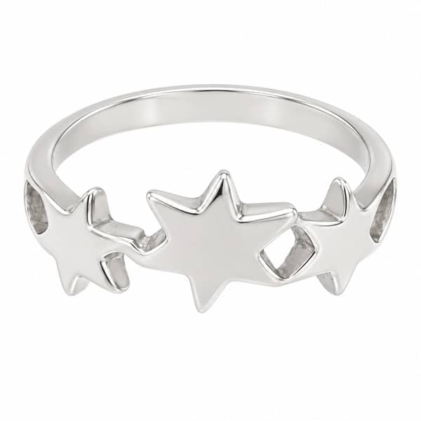 modern contemporary interlinked star style design designer stoneless trilogy ring stars Platinum Gold