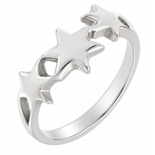 modern contemporary interlinked star style design designer stoneless trilogy ring stars Platinum Gold