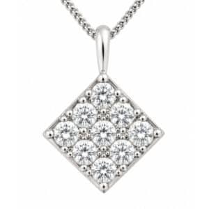 Square Shaped shape Modern style designer Contemporary Round Brilliant cut Diamond Cluster angled Pendant Platinum Gold