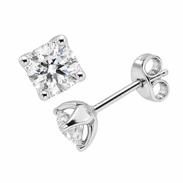 Modern Classic diamond stud earrings elegant tulip style four claw setting round brilliant cut lab grown diamonds platinum gold