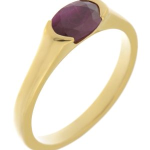 modernist design modern ring semi-rubover set oval cut solitaire Ruby engagement dress ring court contemporary platinum gold