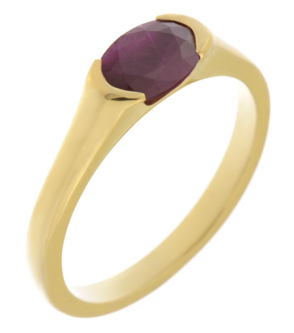 modernist design modern ring semi-rubover set oval cut solitaire Ruby engagement dress ring court contemporary platinum gold