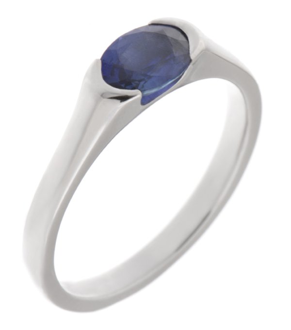 modernist design modern ring semi-rubover set oval cut solitaire blue sapphire engagement dress ring court contemporary platinum gold