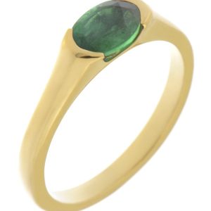 modernist design modern ring semi-rubover set oval cut solitaire green emerald engagement dress ring court contemporary platinum gold