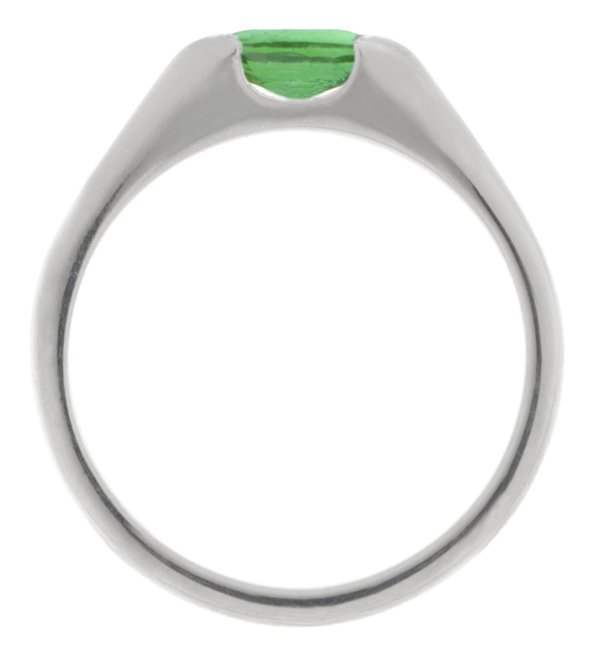modernist design modern ring semi-rubover set oval cut solitaire green emerald engagement dress ring court contemporary platinum gold