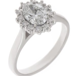 Crystal classic oval shape cut Diamond with round brilliant cut diamonds halo cluster claw set ring platinum gold