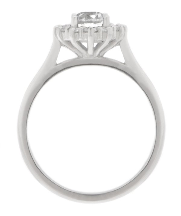 Crystal classic oval shape cut Diamond with round brilliant cut diamonds halo cluster claw set ring platinum gold