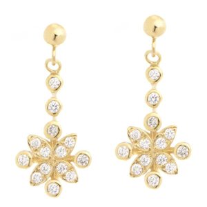 Art deco petal floral flower style drop round brilliant cut diamond cluster earrings designer platinum gold