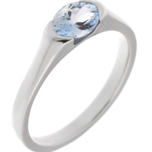 Maya Oval Cut shape Aqua Aquamarine Solitaire Engagement Ring Modern