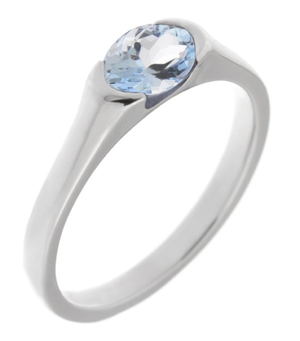 Maya Oval Cut shape Aqua Aquamarine Solitaire Engagement Ring Modern