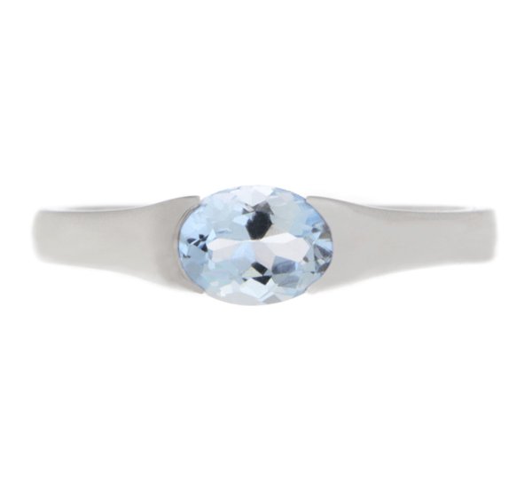 Maya Oval Cut shape Aqua Aquamarine Solitaire Engagement Ring Modern