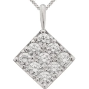 Square Shaped shape Modern style designer Contemporary Round Brilliant cut Diamond Cluster angled Pendant Platinum Gold