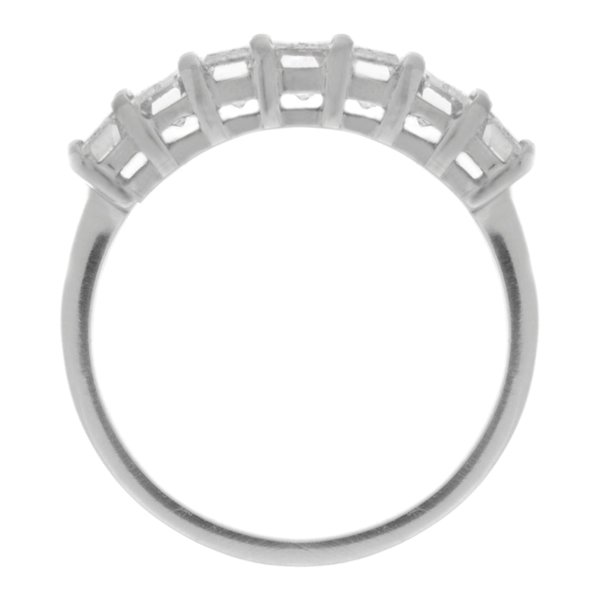 1920's art deco style seven stone Emerald step cut Diamond eternity ring with claw settings Platinum Gold