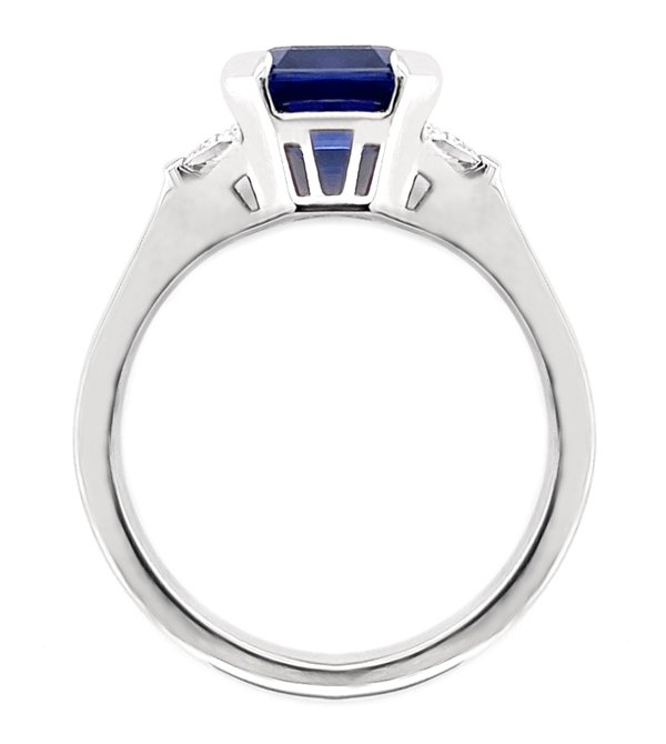 Classic art deco style modern ring Asscher cut Blue Sapphire Trapeze cut diamonds engagement 1920's platinum