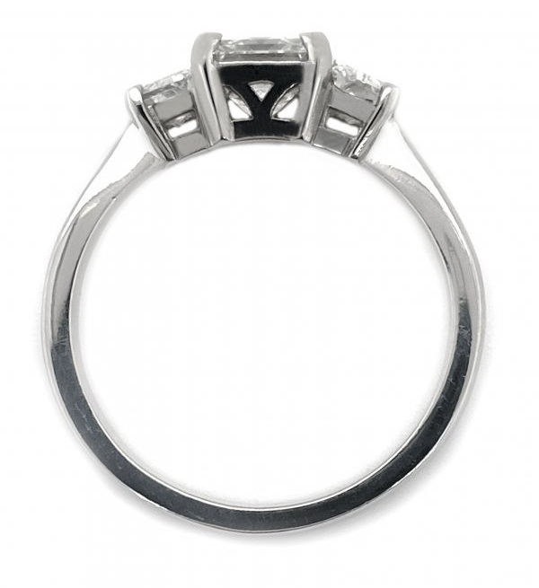 classic 1920's art deco style engagement ring Asscher cut modified emerald Diamond Cadillac stepped diamonds Platinum