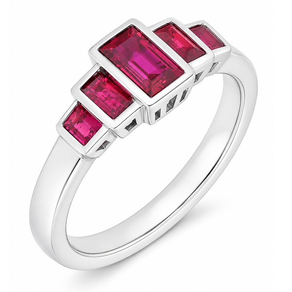 classic Art Deco style half eternity Ruby ring baguette cut rubies rubover 5 five stone designer platinum gold