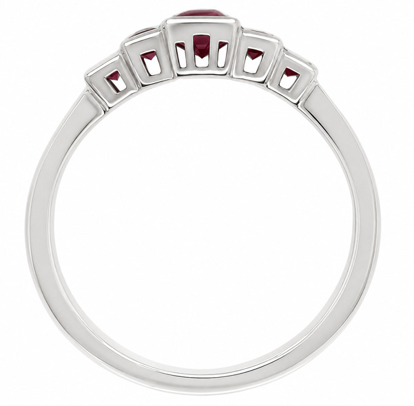 classic Art Deco style half eternity Ruby ring baguette cut rubies rubover 5 five stone designer platinum gold