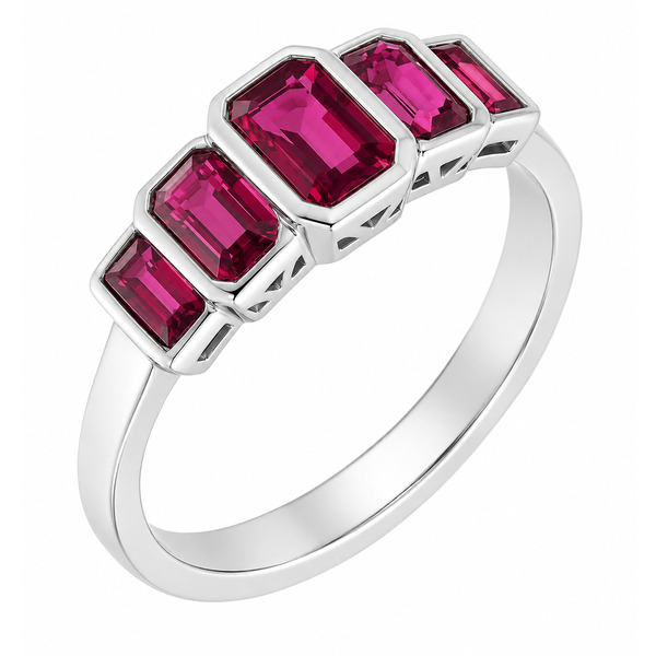 classic Art Deco style half eternity Ruby ring emerald cut octagon & baguette cut rubies rubover 5 five stone designer platinum gold