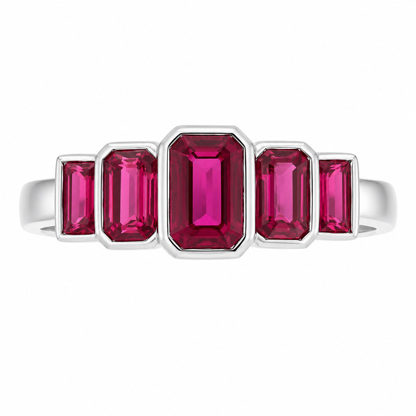 classic Art Deco style half eternity Ruby ring emerald cut octagon & baguette cut rubies rubover 5 five stone designer platinum gold
