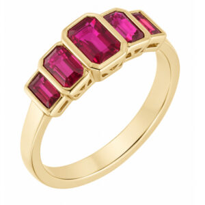 classic Art Deco style half eternity Ruby ring emerald cut octagon & baguette cut rubies rubover 5 five stone designer platinum gold