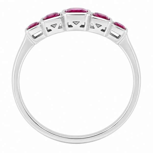 classic Art Deco style half eternity Ruby ring emerald cut octagon & baguette cut rubies rubover 5 five stone designer platinum gold