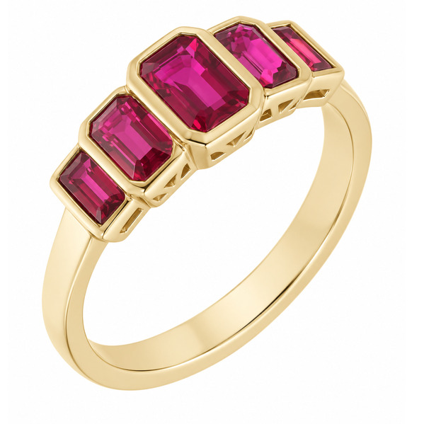 classic Art Deco style half eternity Ruby ring emerald cut octagon & baguette cut rubies rubover 5 five stone designer platinum gold