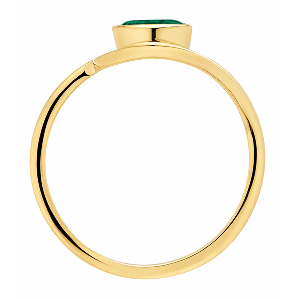 Modern pear shape green Emerald solitaire engagement ring modernist contemporary rubover setting crossover design platinum gold