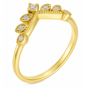 A vintage style wishbone shaped floral petal eternity ring set Round Diamonds millgrain design Platinum Gold
