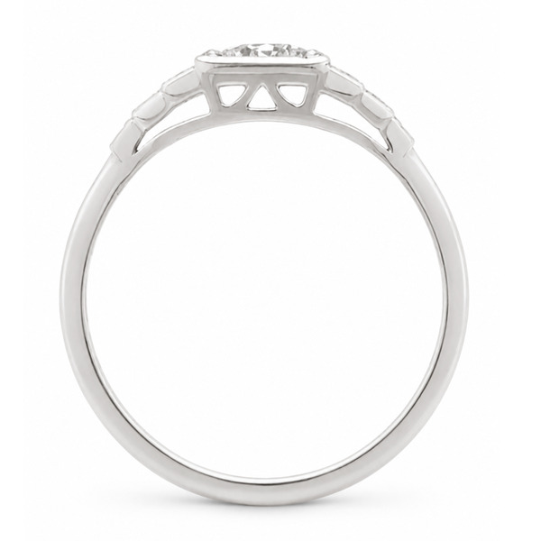 classic 1920's art deco style engagement ring round brilliant cut diamond square diamonds stepped platinum gold