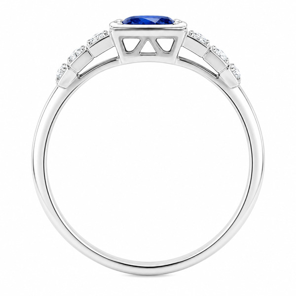 classic 1920's art deco style engagement ring round cut shape Blue Sapphire diamond square diamonds stepped platinum gold
