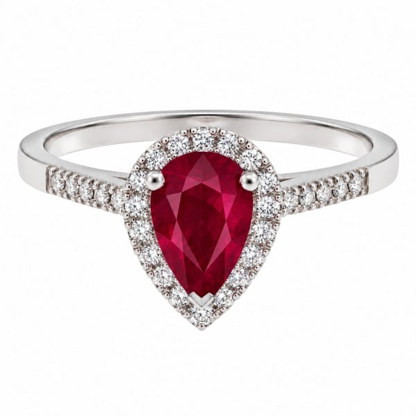 Vintage style classic pear shape Ruby & round diamond claw halo cluster engagement ring gold platinum
