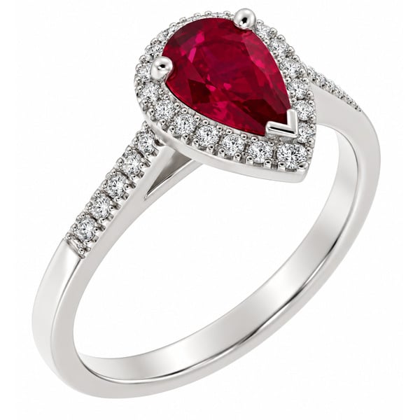 Vintage style classic pear shape Ruby & round diamond claw halo cluster engagement ring gold platinum