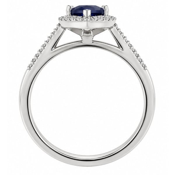 Vintage style classic pear shape blue sapphire & round diamond claw halo cluster engagement ring gold platinum