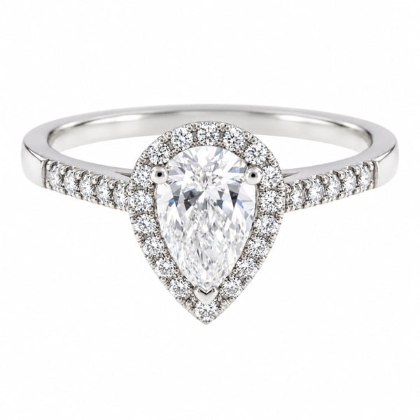 Vintage style classic pear shape cut Diamond & round diamond claw halo cluster engagement ring gold platinum
