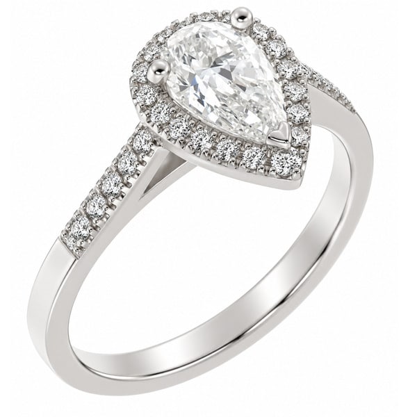 Vintage style classic pear shape cut Diamond & round diamond claw halo cluster engagement ring gold platinum