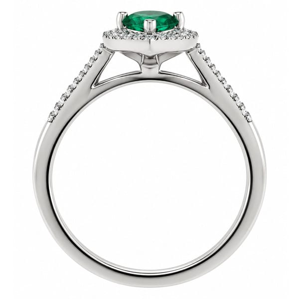 Vintage style classic pear shape green emerald round diamond claw set halo cluster engagement ring gold platinum