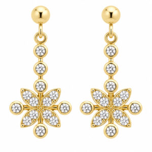 Classic Art deco drop style earrings grain set round brilliant cut diamonds flower petal cluster design platinum gold