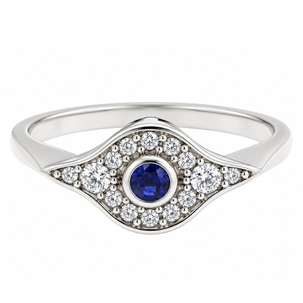 classic 1920's art deco design blue sapphire cluster ring rubover grain set surround round shape brilliant cut diamonds platinum gold