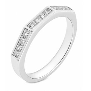 Hexagon angled Shaped channel set Princess Cut Diamond Half Eternity Ring modernist modern contemporary Platinum Gold