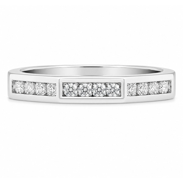 Hexagon angled Shaped channel set Round Brilliant Cut Diamond Half Eternity Ring modernist modern contemporary Platinum Gold