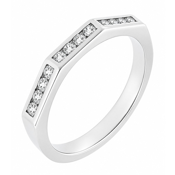 Hexagon angled Shaped channel set Round Brilliant Cut Diamond Half Eternity Ring modernist modern contemporary Platinum Gold