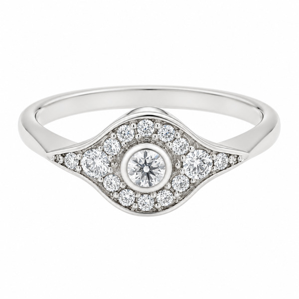 classic 1920's art deco design cluster ring rubover grain set surround round brilliant cut diamonds platinum gold