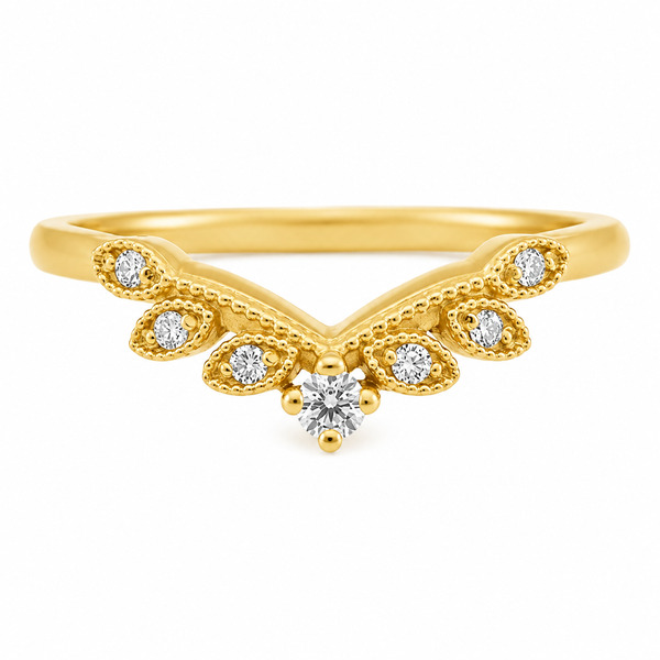 A vintage style wishbone shaped floral petal eternity ring set Round Diamonds millgrain design Platinum Gold