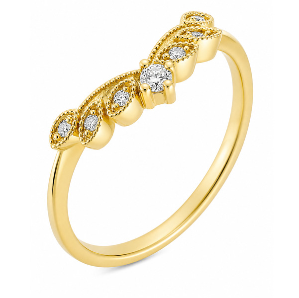 A vintage style wishbone shaped floral petal eternity ring set Round Diamonds millgrain design Platinum Gold