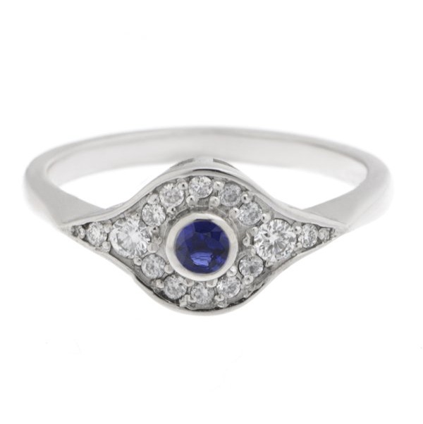 classic 1920's art deco design blue sapphire cluster ring rubover grain set surround round brilliant cut diamonds platinum gold